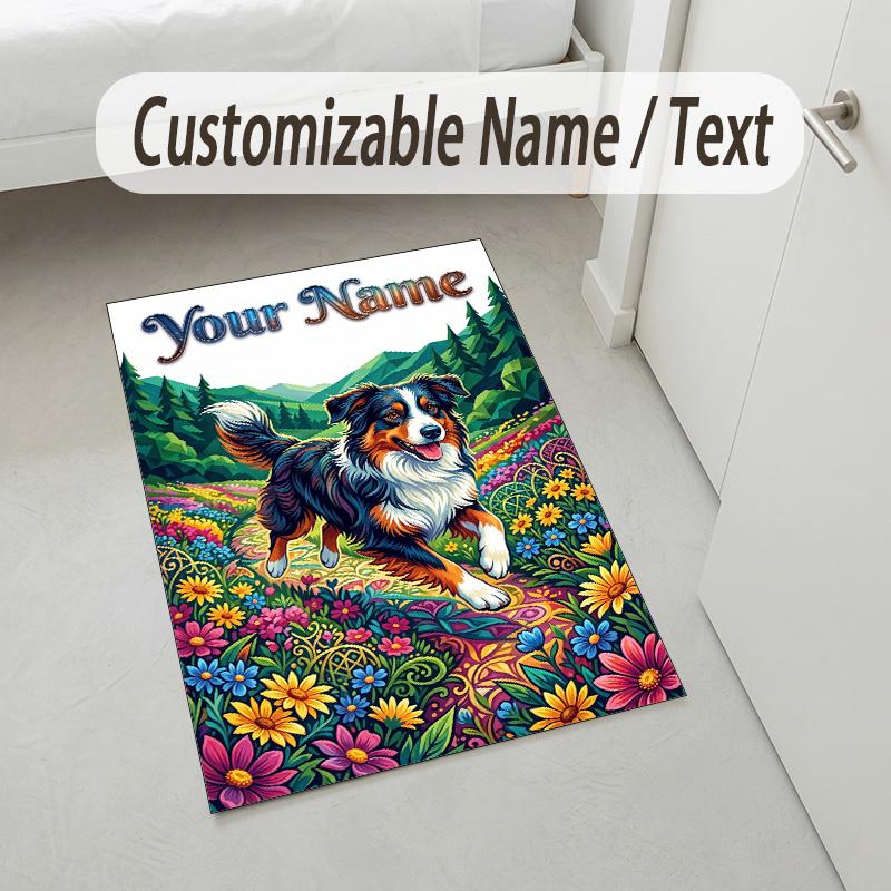 Dog Theme Crystal Velvet Rug Personalized Custom Name Text Soft Floor Mat Home Decor