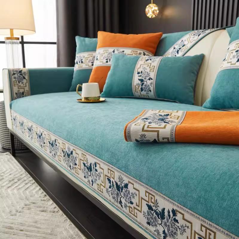 Chinese Style Anti Slip Sofa Cushion Chenier Solid Wood Sofa Mat Four Season Universal 1/2/3 Seat Combination Sofa Cover Towel