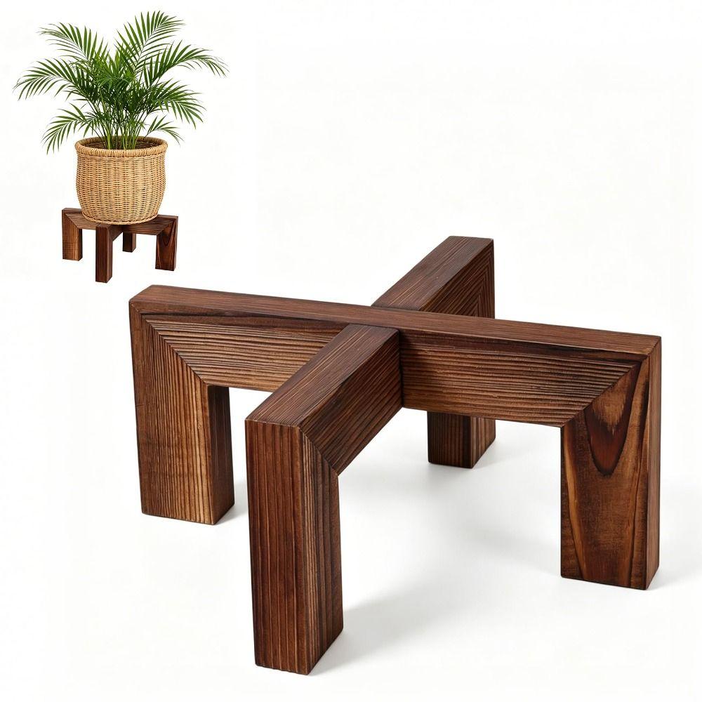 Pine Wood Flower Pot Rack Brown Wood Grain Cross Display Stand Tabletop Plant Shelf Living Room