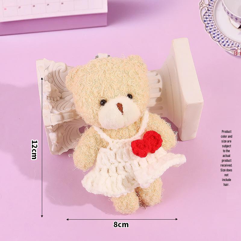 Blush Bear Doll Keychain: Cute Skirt Plush Heart Bag Charm Gift