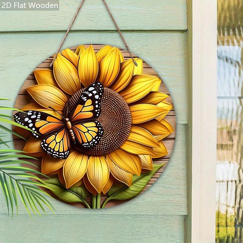 Rustic Wooden Sign with Sunflower & Butterfly Pattern - Spring Theme Decorative Plaque for Outdoor, Home Decor - Ideal Gift for Friend