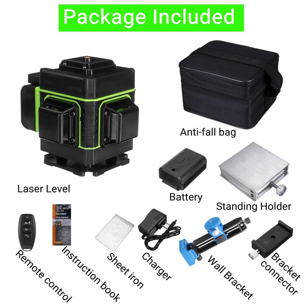 360° Rotary LD Green Laser Level 3D 12 Line Cross Self Leveling Measure Tool LED Display