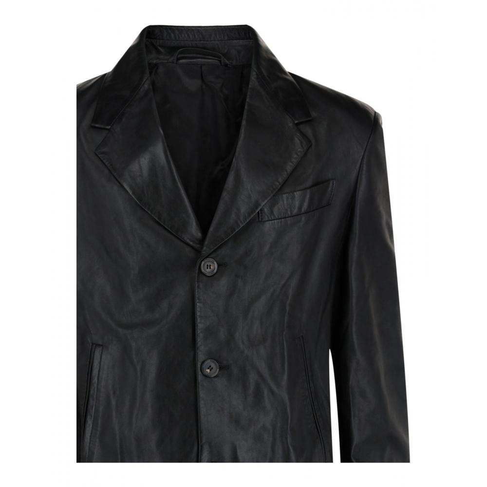 Salvatore Ferragamo Leather Blazer Black
