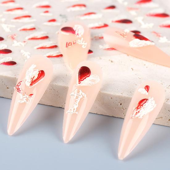 Nail Stickers Self Adhesive DIY Nails Art Supplies 5D Double Color Love Heart Embossed Flowers Manicure