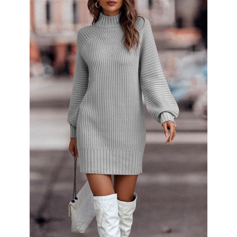 Herbst und Winter Einfarbig Langarm Mode Rollkragen Pulloverkleid für Damen
