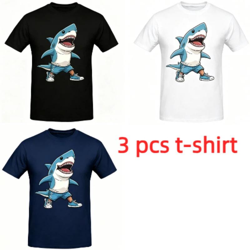 Cartoon Shark Monster Print Men's T-Shirts Summer Fashion Street Outdoor Casual T-shirt Tops for Men's and Women's Tees Top