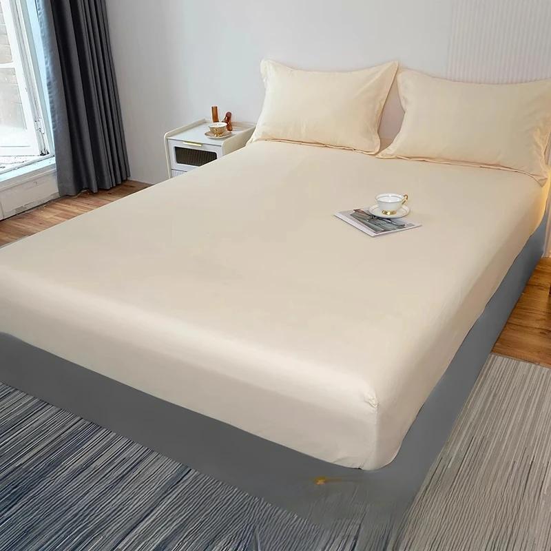 Fitted Bed Sheets Solid Non-slip Simple Bedroom Queen Size Washed Comfortable Tender Durable Antibacterial Modern Mattress Cover