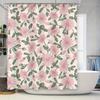 Delightful Floral Shower Curtain Pink Blossoms Green Leaves Patterned Bath Decor for Home Bathroom Extra Long Waterproof Perfect