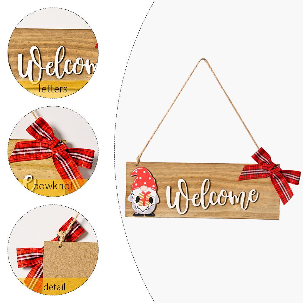 Wooden Christmas Unique Ornament Gnome Door Sign With Gift Box Rudolf Design For Festivities