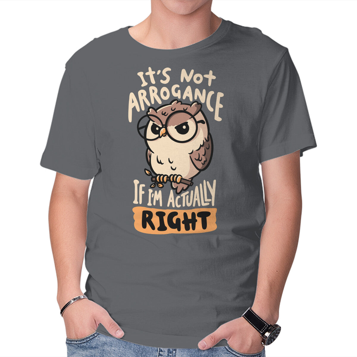Unisex Crew Neck T-Shirt Actually Right Owl Graphic Short Sleeve Casual Tee XXXL