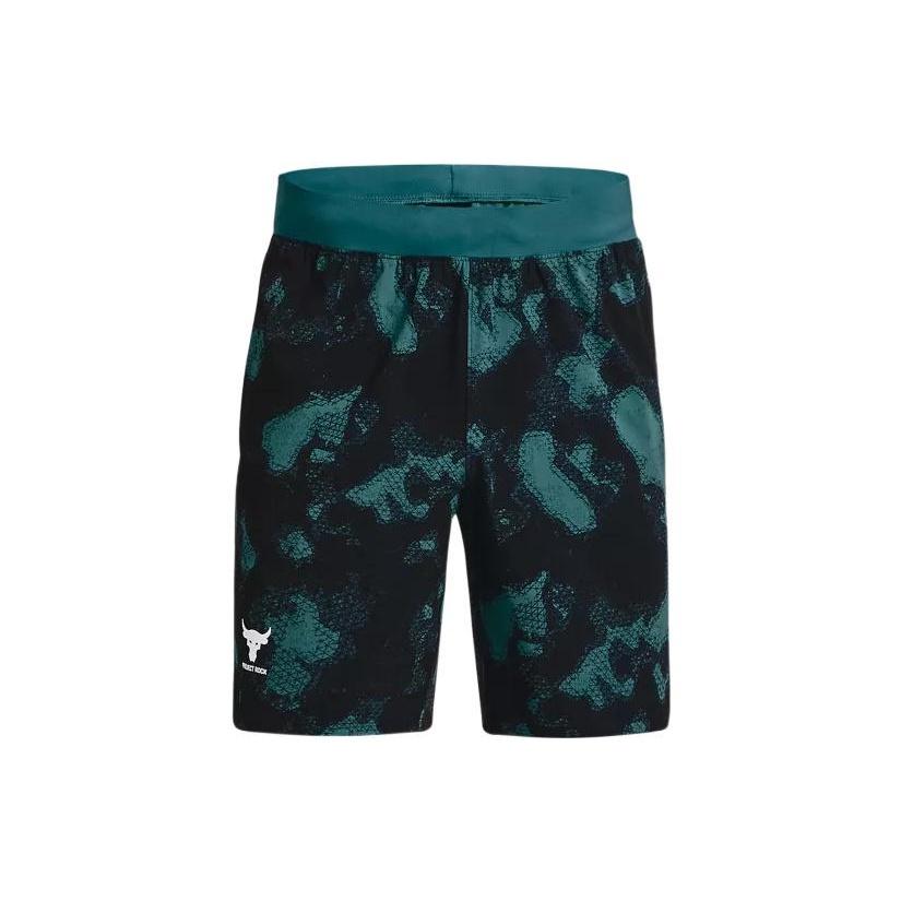 Under Armour Project Rock Woven Camo Printed Shorts Black Teal Men s 1377438-722 M