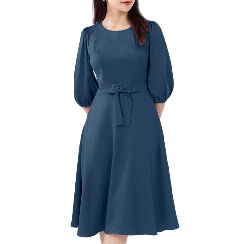 

ZANZEA Женское повседневное платье с круглым вырезом, свободное, с полурукавом S синий