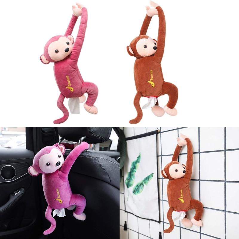 Cute Plush Monkey Hanging Tissue Boxes Animal Napkin Tissue Paper Boxes Holder for Car Home Garden Kitchen Storage