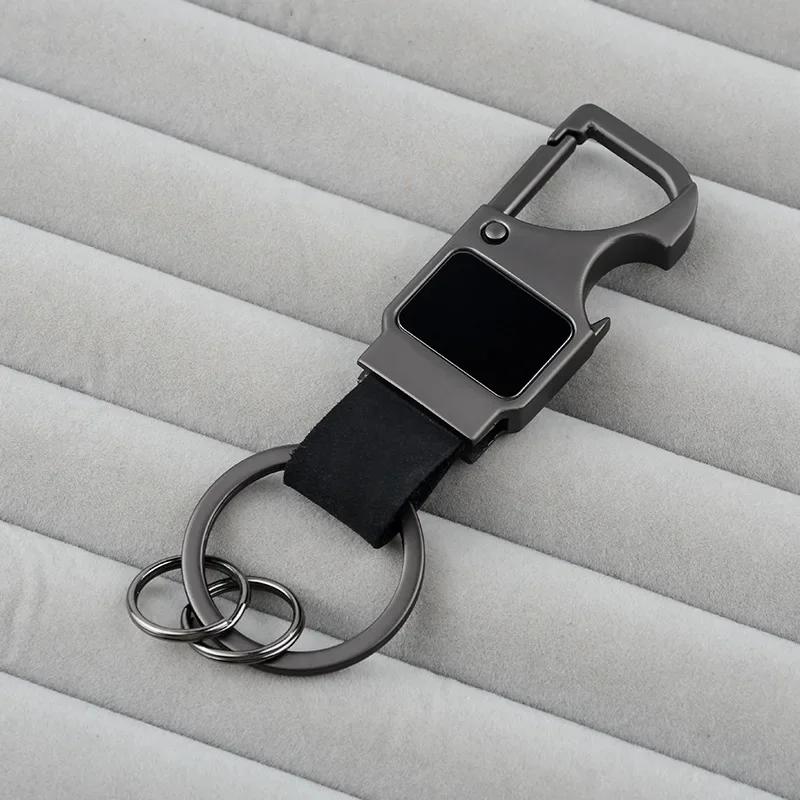 Laser Custom Cowhide Bottle Opener Leather Metal Keychain Multifunctional Key Chain Laser Engrave Car Keyring for Men and Women