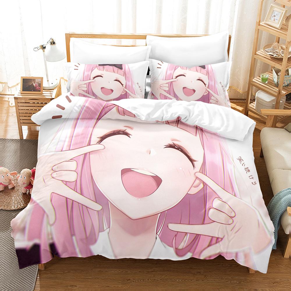Kaguya Sama Love Is War Bedding Set 3PCS Kaguya Shinomiya Maid Outfit Red Heart Background Anime Print Duvet Cover All Sizes