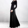 Women's And Winter Gold Velvet V-Neck Solid Color Long-Sleeved Party Dress