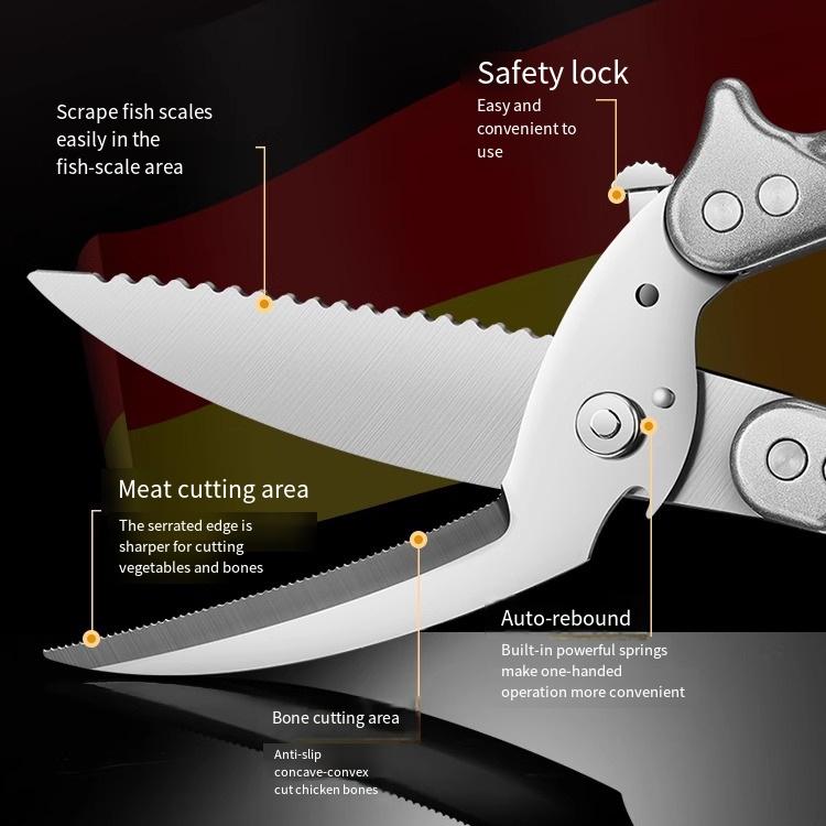 1PC Kitchen Chicken Bone Scissors Household Multi-functional Strong Chicken Bone Scissors Special Food Rebound Scissors for Killing Fish and Barbecue