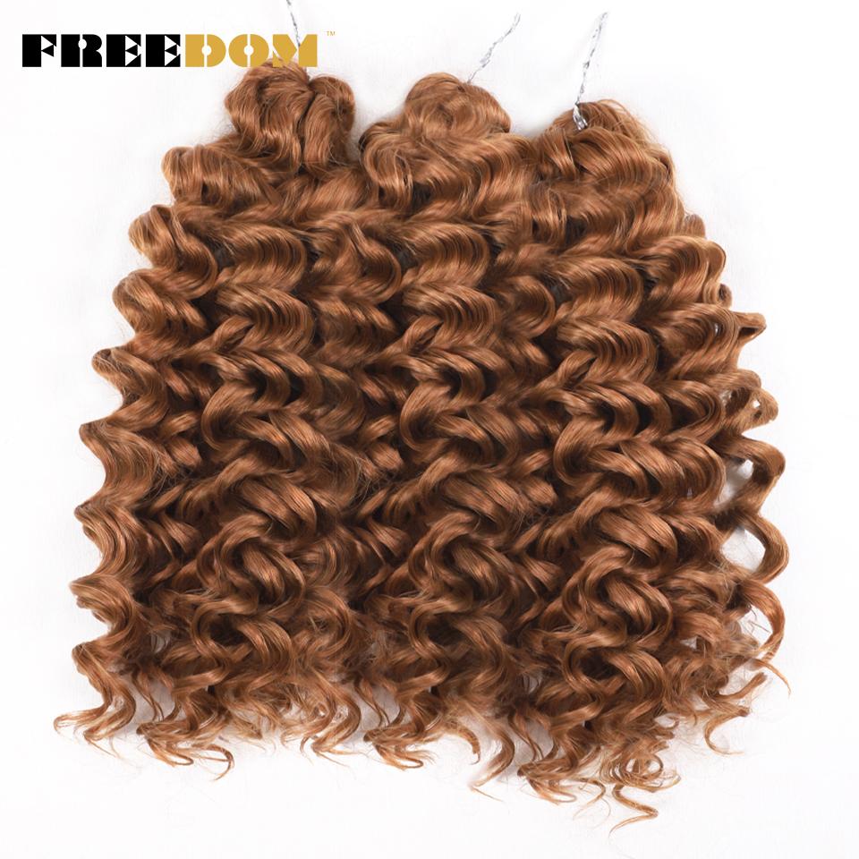 FREEDOM Synthetisches Deep Wavy Twist Häkelhaar Afro Lockiges Haar Häkelzöpfe Ombre Braun 12 Zoll Flecht Haarverlängerung