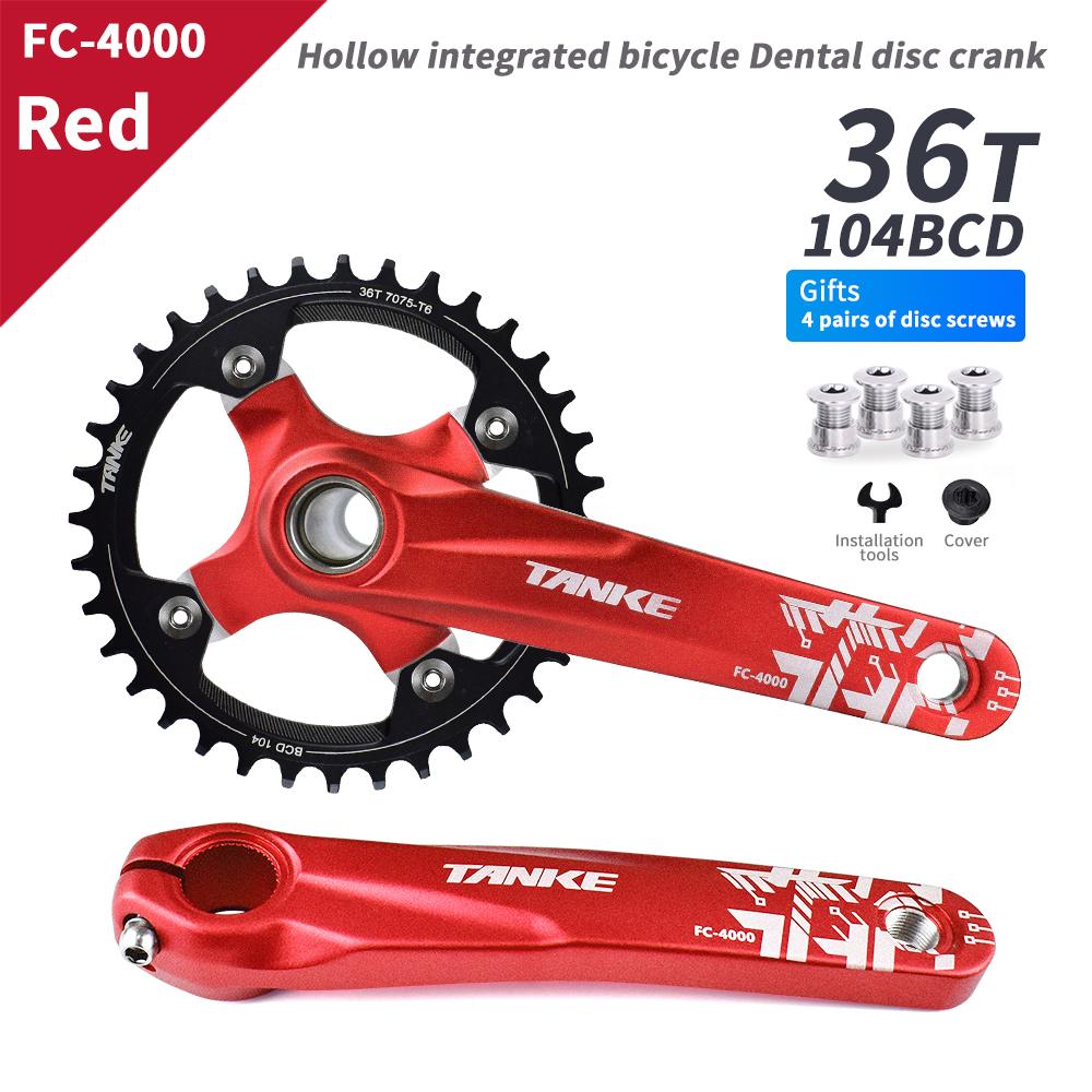 TANKE Crankset 170MM Bicycle Chainring Hollow Integrated Crankset 104 BCD Narrow Wide Bike MTB Crown  Square Hole Sprocket Crank