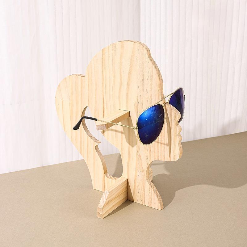 Sunglasses shelf display stand counter glasses storage shelf wooden boys and girls head mold desktop glasses holder