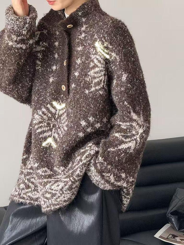 Orange Zest Fair Isle Winter 2025 Wool Blend Thick Knit High Neck Sweater for Women 5041 - Old Money Style