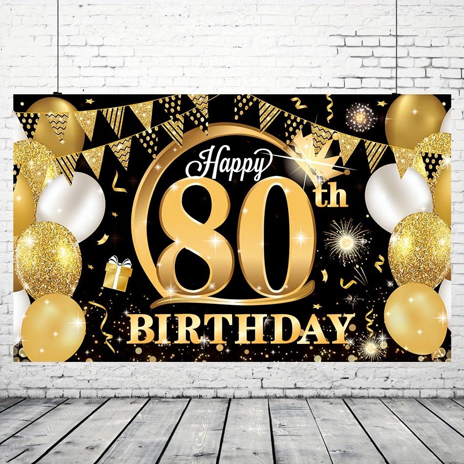 80th birthday party decoration banner Happy Birthday background 80th birthday photo booth prop 80th birthday yard sign 100X150CM золотой