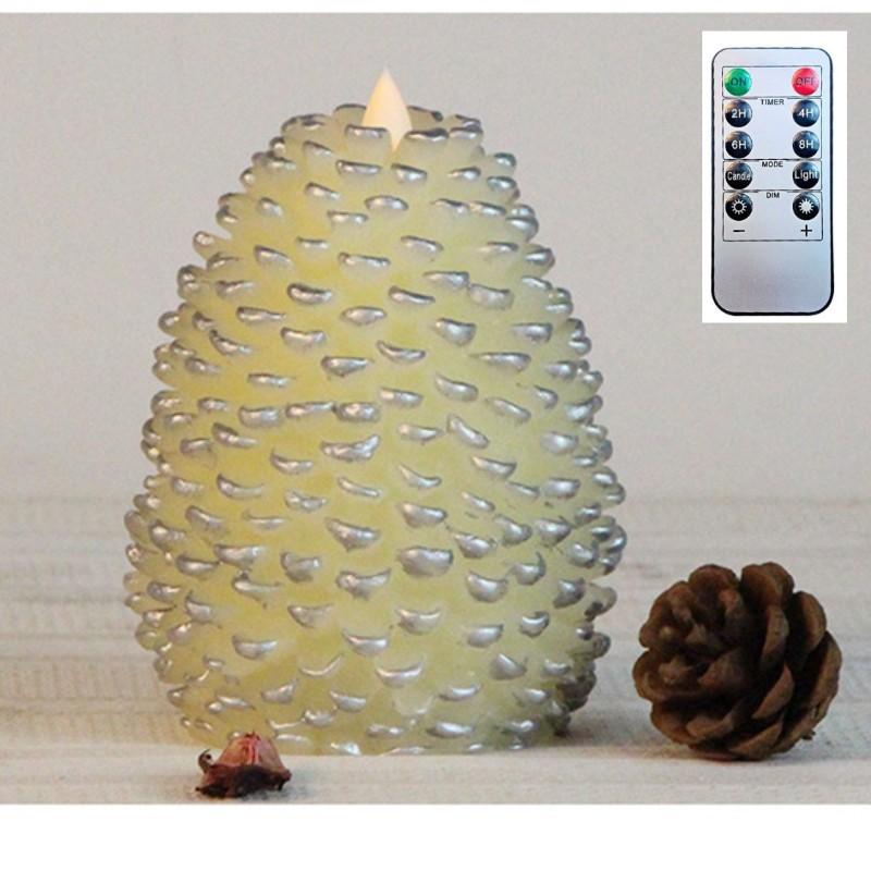 

LED Pine Cone Candles Battery Operated Paraffin Pinecone Candles Remote Control Festive Christmas Thanksgiving Decor For Shelf,