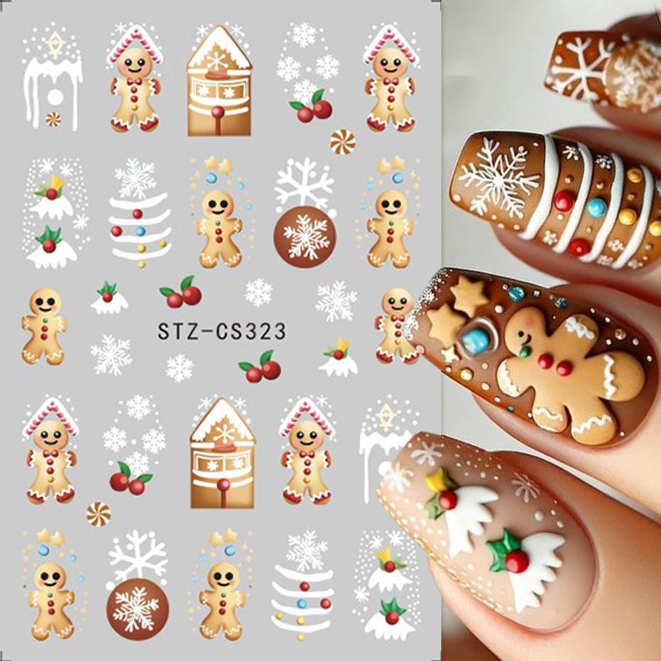 Source Nail Art Stickers, Christmas Gingerbread Man Snowflake Bow Light Strip Snowman Cartoon Nail Stickers