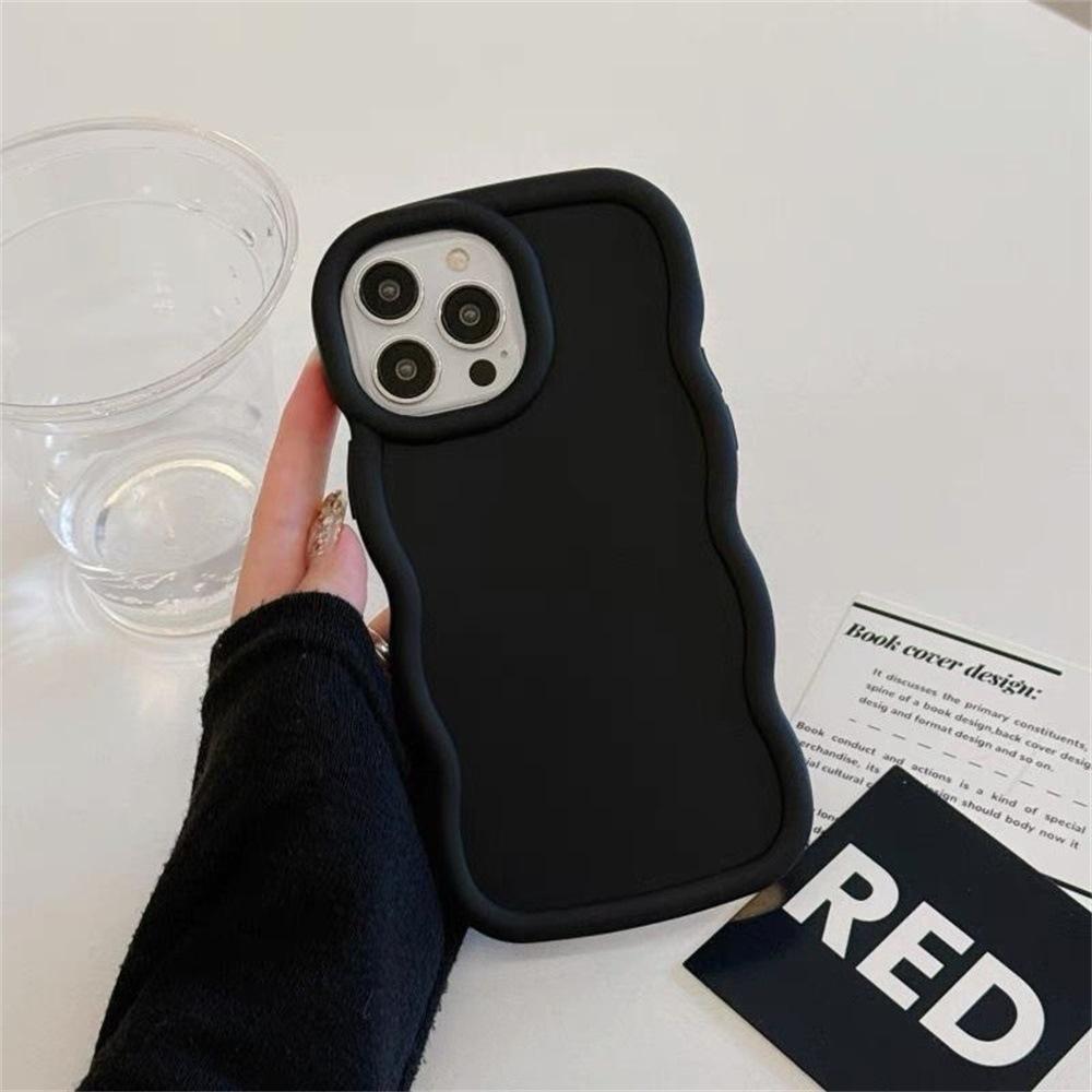 Solid color Macaron wave for iPhone15 mobile phone case Apple 16Pro large hole 12/13ins wind 15 full