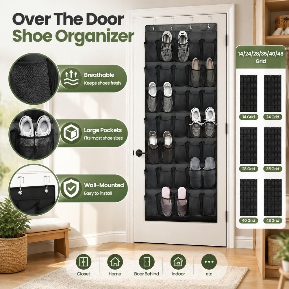 Breathable Over The Door Shoe Organizer Mesh Pockets Hanging Shoe Rack  Door Behind