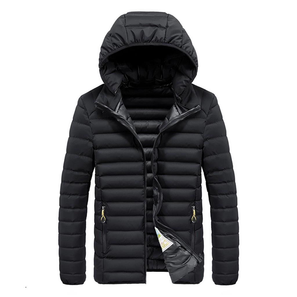 Mens Winter Fashion Splicing Hoodie Patchwork Thickened Cotton Padded Coat