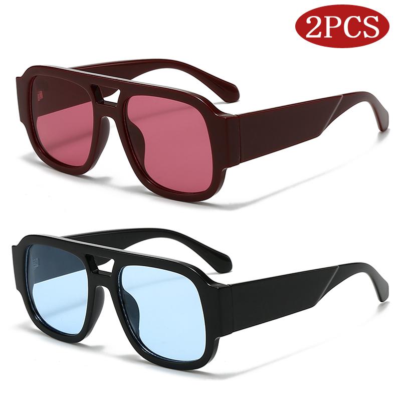 1pc Fashion Candy Color Square Sun Glasses Women Large Frame Double Bridges Retro Wide Legs Men Eyeglasses Shades