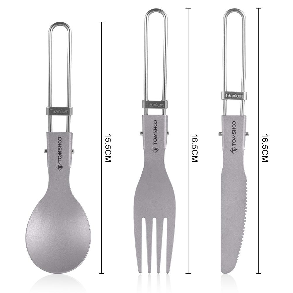 TOMSHOO Titanium Flatware Knife Fork Spoon Set Lightweight Ti Camping Utility Cutlery Set with Carrying Bag for Traveling Picnic