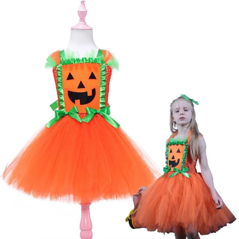 Ärmelloses Prinzessinnenkleid mit Netzrock und Kürbisdesign für Mädchen