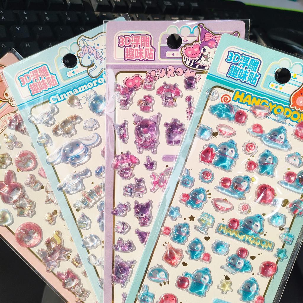 3D Embossed Cute Sanrio Stickers Waterproof Cartoon Decals for Journaling Phone Case DIY Student Stationery Decorative Stickers