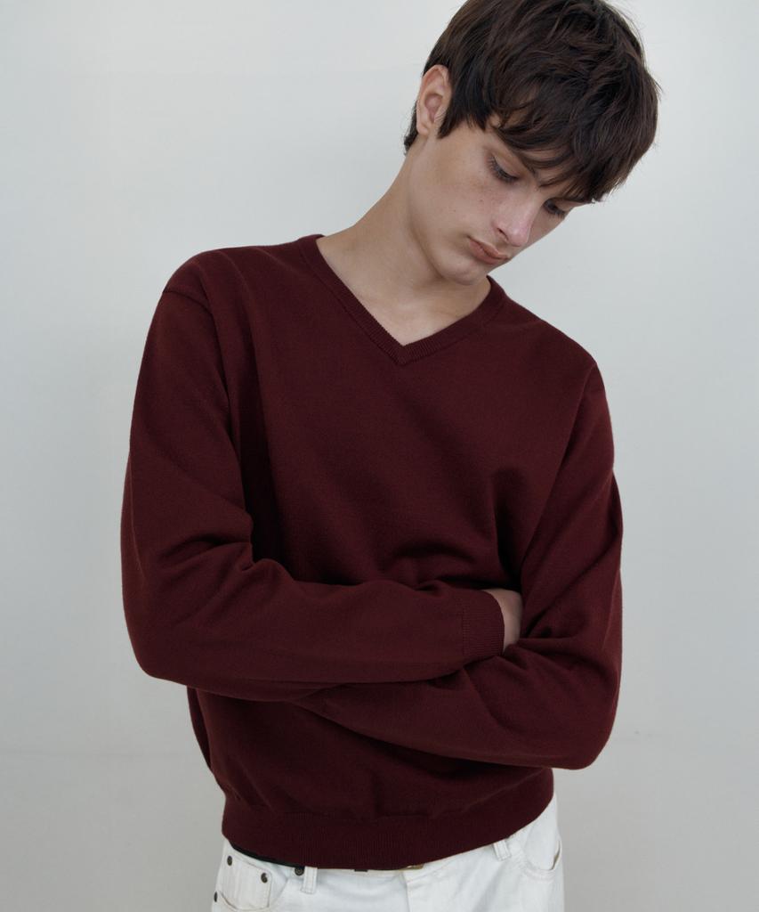 WEDNESDAY OASIS Washable Soft V-Neck Knit_Red(Wcb6Kn104)