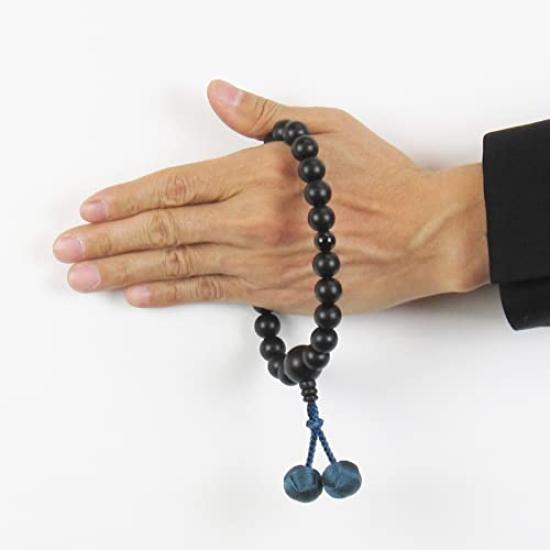 Nenjudo Made In Japan Pair Set of Prayer Beads Ebony Blue Tiger Eye Stone Niteniri Color Iron Genuine Crystal Fujigumo Stone Niteniri Color The