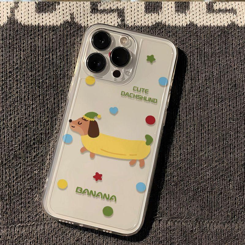 Clear Phone Case for IPhone 11 12 13 14 15 16 Pro Max Case Silicone Soft Cover for IPhone 15 16 14 Plus Cute Banana Dachshund iPhone 11