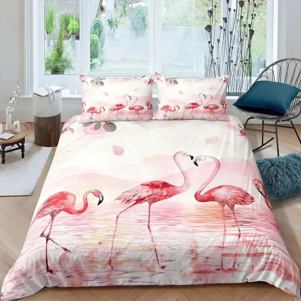 3D Print Flamingo Flowers Tropical Animal 3D Duvet Cover Bedding Set Comforter Linen Pillowcases Single Double Twin King Queen