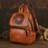 Johnature Vintage Handmade Women's Leather Backpack Totem Embossed Large Capacity Versatile Travel Bags