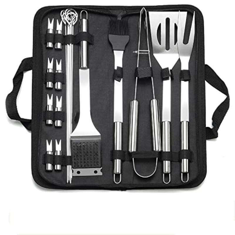 20PCS Stainless Steel Grill Set Outdoor Household Barbecue Combination Oxford Cloth Bag Barbecue Utensils Barbecue Tools