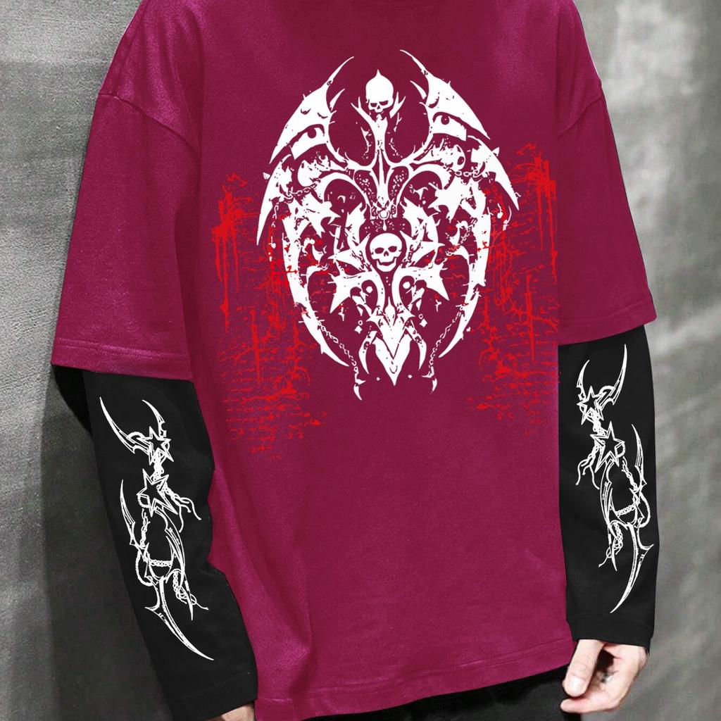 Men'S High Street Hip-Hop Dark Style Double Sleeve Print T-Shirt, a Fashionable New Arrival for Spring