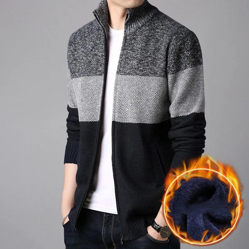 

Осенне-зимний новый утолщенный флисовый мужской кардиган, свитер с воротником-стойкой, флисовая шерстяная куртка большого размера для мужчин XXL темно-серого