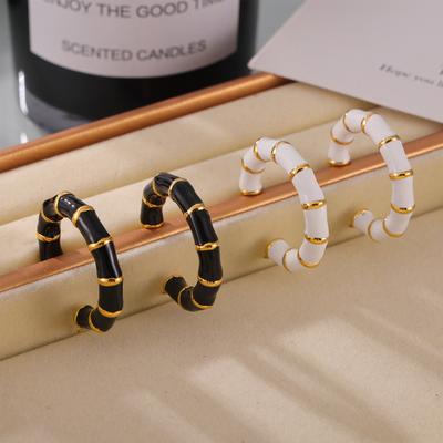 New Oil Dripping Metal Splicing Titanium Steel Plated 18K Gold Earrings Fashionable Personality Versatile Bamboo Color Retention Earrings