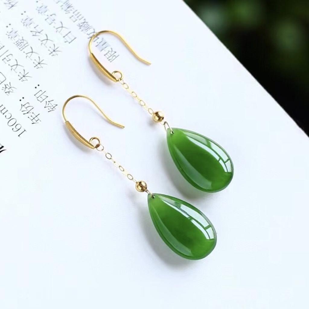 PANJBJ 925 Sterling Silver Rose Hotan Jade Earring for Women Girl Ethnic Style Versatile Temperament Jewelry Gift Dropshipping