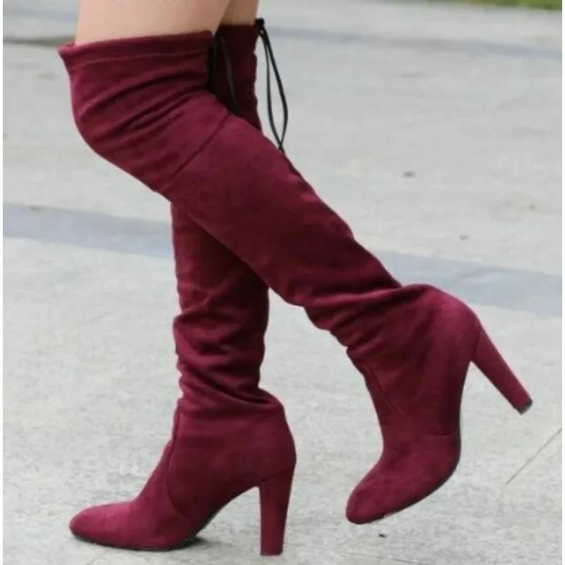 

Autumn and Winter New Retro Boots High Heel Thick Waterproof Platform Over The Knee Boots Women Plus Size 43 35