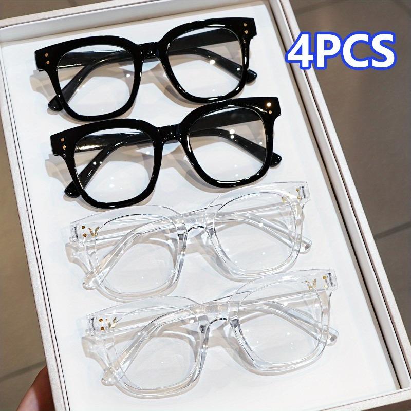 4pcs Square-Frame Reading Glasses for Women Men Minimalist Black Clear Full-Rim Frames Durable Eyewear for Computer Use