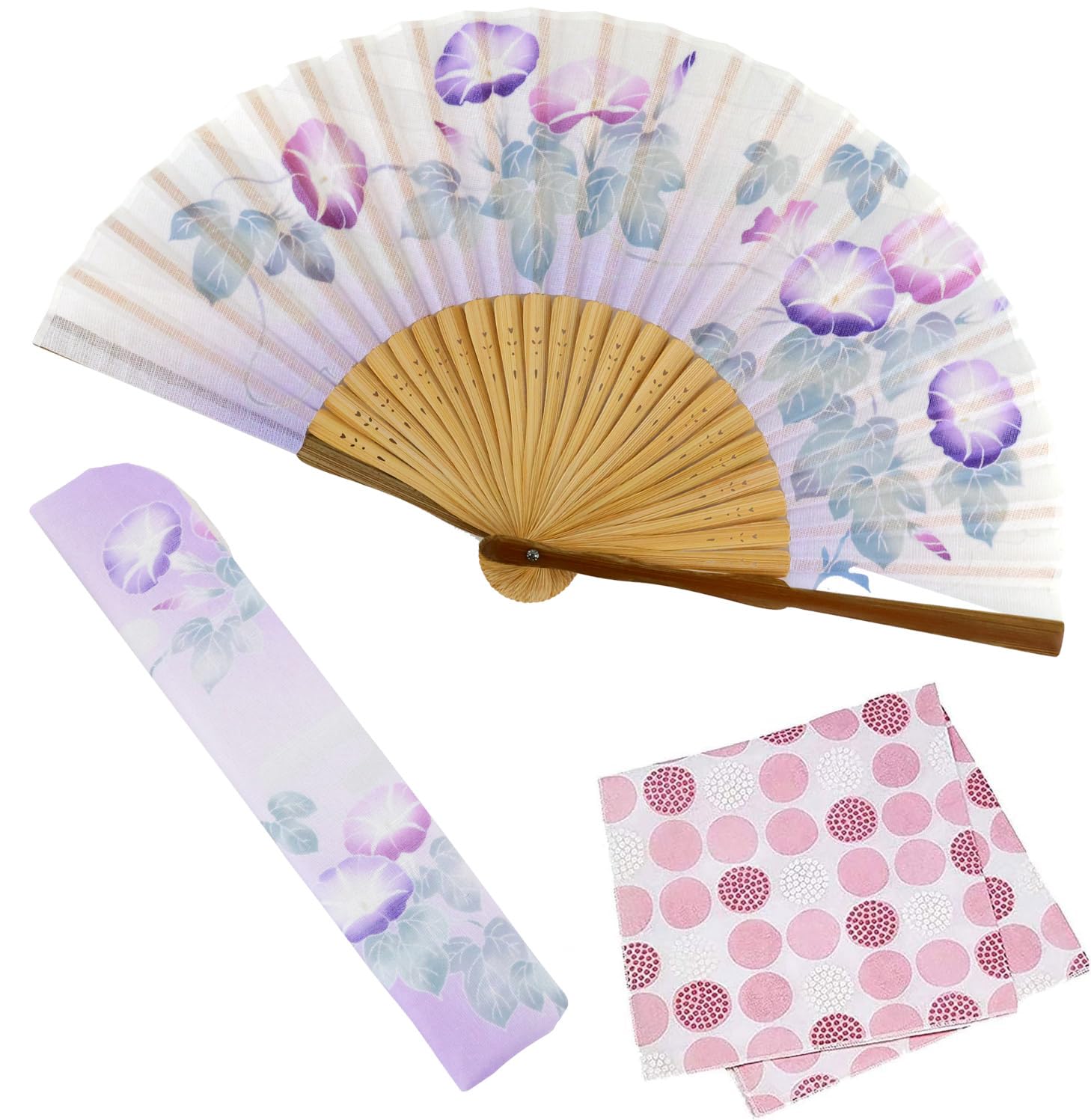 

Stylish Folding Fan with Pouch and Handkerchief Set Glory [Osaka Choseido] Women s (Flower Poem) (Morning (Purple))