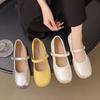 New Versatile Square Head Pleated Word with Soft Bottom Flat Bottom Shallow Mouth Ballet Mary Jane Women's Single Shoes