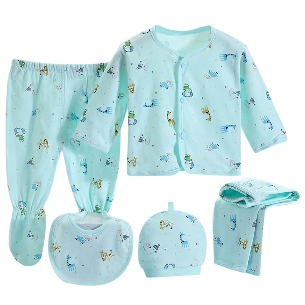 Newborn Baby Boys Girls Cartoon Long Sleeve Tops+Hat+Pants +Bib Outfits Set